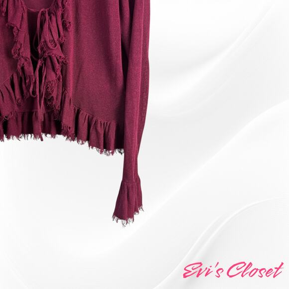 Zara Women's Linen Blend Sz M Burgundy Aubergine Cardigan Top Long Sleeves - Picture 9 of 13